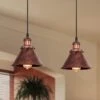 Barn 1-Light Antique Copper Cone Mini Pendant Light With Bell Metal Shade Dimmable Adjustable Hanging Barn Light(2-PCS) -Lamp Parts copper 2 pcs huoku pendant lights pd1004341 2p 64 1000
