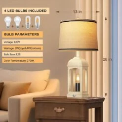 26 In. Cream White Rustic Table Lamp For Living Room, Farmhouse Bedside Lamps With USB And Nightlight 3-Way Dimmable -Lamp Parts cream white rottogoon table lamps qmlp404ao2 66 1000