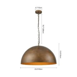 PCover 1-Light 23.6 In. W Dark Brass Pendant Light Industrial Minimalist Dome Hanging Light For Kitchens -Lamp Parts dark brass huoku pendant lights pd1062591 c3 1000