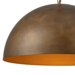 PCover 1-Light 23.6 In. W Dark Brass Pendant Light Industrial Minimalist Dome Hanging Light For Kitchens -Lamp Parts dark brass huoku pendant lights pd1062591 fa 1000
