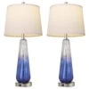 27.5 In. Modern Table Lamps Dark Bule Glass Bedside Lamps With 2 USB Ports White Fabric Shade For Living Room Bedrooms -Lamp Parts dark bule rottogoon table lamps qmlp048bd2 64 1000