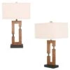 25.9 In. Wood USB Port Table Lamps With Shade (Set Of 2) -Lamp Parts dark wood pia ricco table lamps 1jay 2113dw 1 64 1000
