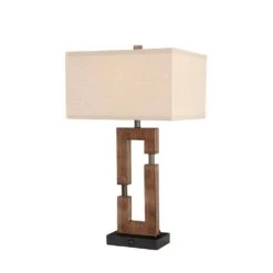 25.9 In. Dark Wood Table Lamps With USB Port (Set Of 2) -Lamp Parts dark wood pia ricco table lamps 1jay 2113dw 4f 1000