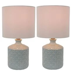 Della 17 In. Soft Blue Ceramic LED Table Lamps With Shade (Set Of 2) -Lamp Parts decor therapy lamp sets mp1646 c3 1000