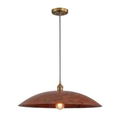 Pcover 1-Light Red Copper Island Pendant Light With Classic Dome Shade Industrial Farmhouse Barn Pendant