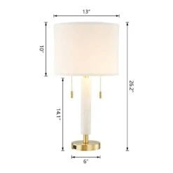 Concord 26.25 In. Dolomite And Gold Modern Metal Bedroom Living Room Bedside Desk Table Lamps USB Port Set Of 2 -Lamp Parts dolomite and gold maxax table lamps t178 wh 40 1000