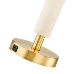 Concord 26.25 In. Dolomite And Gold Modern Metal Bedroom Living Room Bedside Desk Table Lamps USB Port Set Of 2 -Lamp Parts dolomite and gold maxax table lamps t178 wh fa 1000