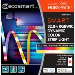 32.8 Ft. Smart RGBWIC Dynamic Color Changing Dimmable Plug-In LED Strip Light Powered By Hubspace -Lamp Parts ecosmart led strip lights al tp rgbictw 3 77 1000