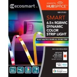 6.5 Ft. Smart RGWBIC Dynamic Color Changing Dimmable Plug-In LED Strip Light Powered By Hubspace -Lamp Parts ecosmart led strip lights al tp rgbictw 6 31 1000