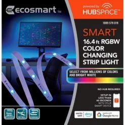 16.4 Ft. Smart RGBW Color Changing Dimmable Plug-In LED Strip Light Powered By Hubspace -Lamp Parts ecosmart led strip lights al tp rgbw 16ft c3 1000