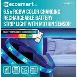 6.5 Ft. RGBW Color Changing Dimmable Rechargeable Battery Operated LED White Strip Light With Motion Sensor And Remote -Lamp Parts ecosmart led strip lights lr1321 rgbw 2m 4f 1000
