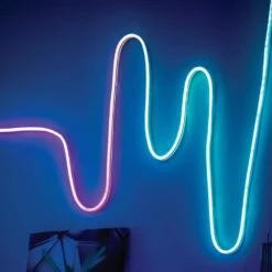 16.4 Ft. RGBWIC Dynamic Color Changing Dimmable Linkable Plug-In LED Neon Flex Strip Light With Remote Control -Lamp Parts ecosmart led strip lights lr1321 rgbwic n 66 1000