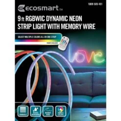9 Ft. RGBWIC Dynamic Color Changing Dimmable Plug-In LED Neon Flex Strip Light With Memory Wire Function And Remote -Lamp Parts ecosmart led strip lights lr1321 rgbwic n 76 1000