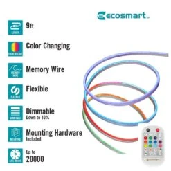 9 Ft. RGBWIC Dynamic Color Changing Dimmable Plug-In LED Neon Flex Strip Light With Memory Wire Function And Remote -Lamp Parts ecosmart led strip lights lr1321 rgbwic n e1 1000 2