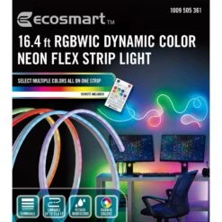 16.4 Ft. RGBWIC Dynamic Color Changing Dimmable Linkable Plug-In LED Neon Flex Strip Light With Remote Control -Lamp Parts ecosmart led strip lights lr1321 rgbwic n fa 1000