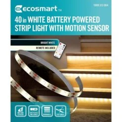 40 In. Battery Operated Dimmable Linkable Bright White LED Strip Light With Motion Sensor And Remote Control -Lamp Parts ecosmart led strip lights lr411u 2 4x7 1m fa 1000