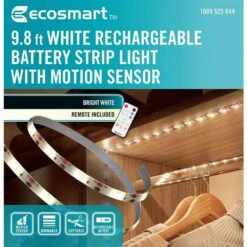 9.8 Ft. Battery Operated Dimmable Linkable Bright White LED Strip Light With Motion Sensor And Remote Control -Lamp Parts ecosmart led strip lights lr411u 2 4x7 u 44 1000