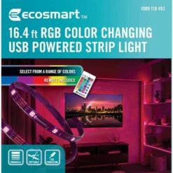 16.4 Ft. RGB Color Changing Dimmable USB Powered LED Strip Light With Remote Control -Lamp Parts ecosmart led strip lights ls520h 16f c3 1000