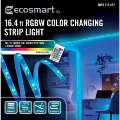 16.4 Ft. RGBW Color Changing Dimmable Linkable Plug-In LED Strip Light With Remote Control -Lamp Parts ecosmart led strip lights ls9a233 16f fa 1000