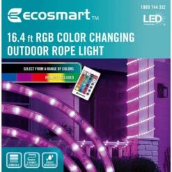 16.4 Ft. RGB Color Changing Dimmable Linkable Plug-In LED Outdoor Rope Light With Remote Control 17 16.4 Ft. RGB Color Changing Dimmable Linkable Plug-In LED Outdoor Rope Light With Remote Control -Lamp Parts ecosmart rope lights lr431u 7 2x5ir3 4f 1000