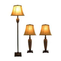 3-Piece Hammered Bronze Lamp Set (2 Table Lamps, 1 Floor Lamp) -Lamp Parts elegant designs lamp sets lc1000 hbz 4f 1000