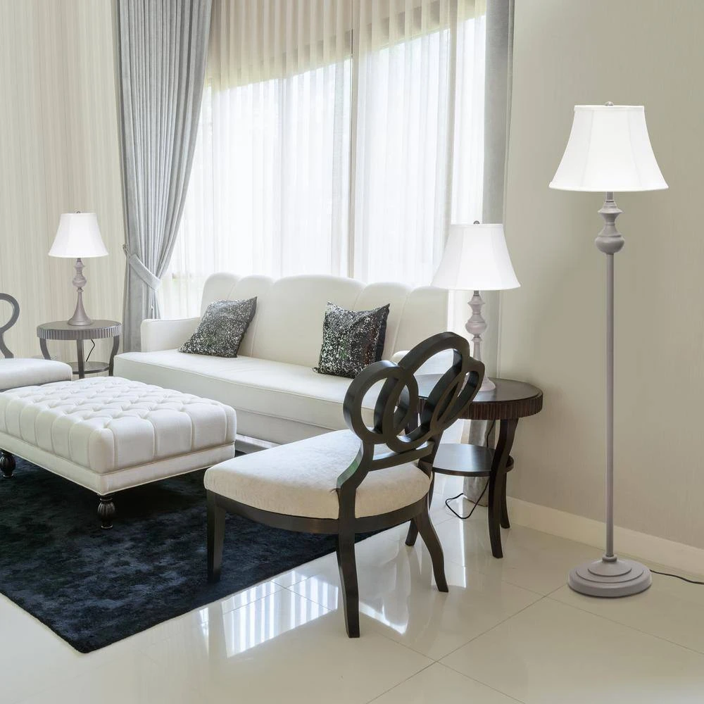 Traditionally Crafted Gray Lamp Set (2-Table Lamps, 1-Floor Lamp) With White Shades (3-Pack) 12 Traditionally Crafted Gray Lamp Set (2-Table Lamps, 1-Floor Lamp) With White Shades (3-Pack) - Image 10