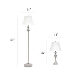 Traditionally Crafted Gray Lamp Set (2-Table Lamps, 1-Floor Lamp) With White Shades (3-Pack) 16 Traditionally Crafted Gray Lamp Set (2-Table Lamps, 1-Floor Lamp) With White Shades (3-Pack) -Lamp Parts elegant designs lamp sets lc1019 gry 4f 1000