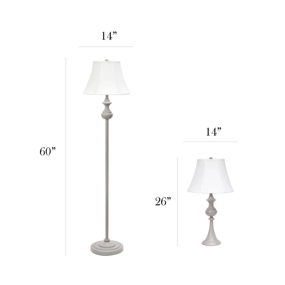 Traditionally Crafted Gray Lamp Set (2-Table Lamps, 1-Floor Lamp) With White Shades (3-Pack) 7 Traditionally Crafted Gray Lamp Set (2-Table Lamps, 1-Floor Lamp) With White Shades (3-Pack) - Image 5