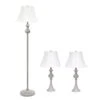 Traditionally Crafted Gray Lamp Set (2-Table Lamps, 1-Floor Lamp) With White Shades (3-Pack) -Lamp Parts elegant designs lamp sets lc1019 gry 64 1000