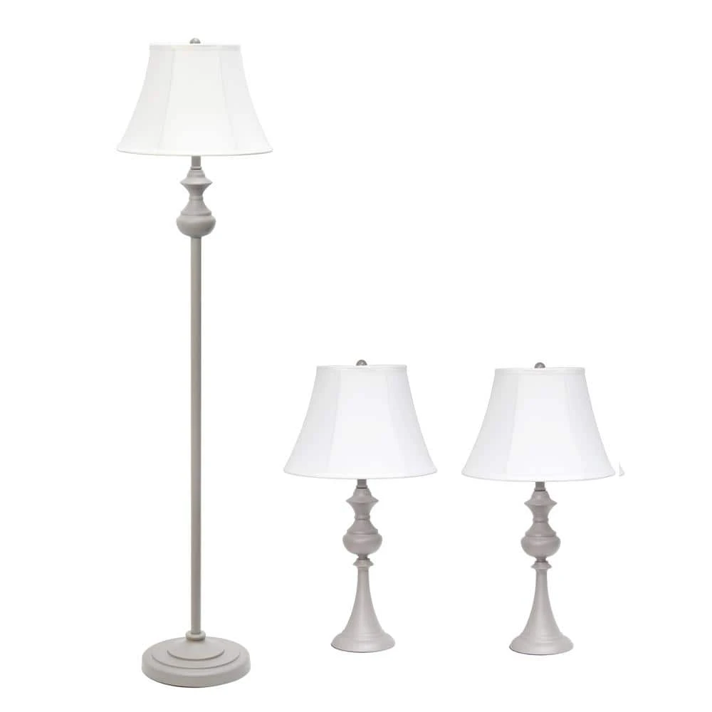 Traditionally Crafted Gray Lamp Set (2-Table Lamps, 1-Floor Lamp) With White Shades (3-Pack) 3 Traditionally Crafted Gray Lamp Set (2-Table Lamps, 1-Floor Lamp) With White Shades (3-Pack)