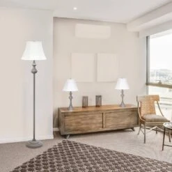 Traditionally Crafted Gray Lamp Set (2-Table Lamps, 1-Floor Lamp) With White Shades (3-Pack) 20 Traditionally Crafted Gray Lamp Set (2-Table Lamps, 1-Floor Lamp) With White Shades (3-Pack) -Lamp Parts elegant designs lamp sets lc1019 gry 76 1000