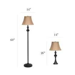 Traditionally Crafted Restoration Bronze Lamp Set (2-Table Lamps, 1-Floor Lamp) With Tan Shades (3-Pack) -Lamp Parts elegant designs lamp sets lc1019 rbz 4f 1000