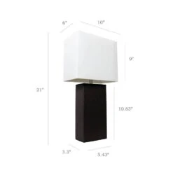 21 In. Modern Black Leather Table Lamps With White Fabric Shades (2-Pack) -Lamp Parts elegant designs lamp sets lc2000 blk 2pk 1f 1000
