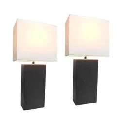 21 In. Modern Black Leather Table Lamps With White Fabric Shades (2-Pack) -Lamp Parts elegant designs lamp sets lc2000 blk 2pk c3 1000