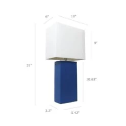 21 In. Modern Blue Leather Table Lamps With White Fabric Shades (2-Pack) -Lamp Parts elegant designs lamp sets lc2000 blu 2pk 1f 1000