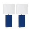 21 In. Modern Blue Leather Table Lamps With White Fabric Shades (2-Pack) -Lamp Parts elegant designs lamp sets lc2000 blu 2pk 64 1000