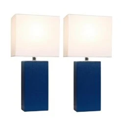 21 In. Modern Blue Leather Table Lamps With White Fabric Shades (2-Pack) -Lamp Parts elegant designs lamp sets lc2000 blu 2pk c3 1000