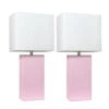 21 In. Modern Blush Pink Leather Table Lamps With White Fabric Shades (2-Pack) -Lamp Parts elegant designs lamp sets lc2000 bpk 2pk 64 1000