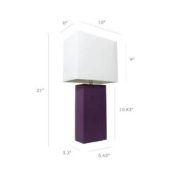 21 In. Modern Eggplant Leather Table Lamps With White Fabric Shades (2-Pack) -Lamp Parts elegant designs lamp sets lc2000 egp 2pk 1f 1000