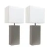 21 In. Modern Gray Leather Table Lamps With White Fabric Shades (2-Pack) -Lamp Parts elegant designs lamp sets lc2000 gry 2pk 64 1000