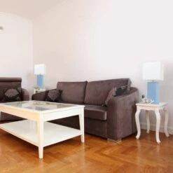 21 In. Modern Periwinkle Leather Table Lamps With White Fabric Shades (2-Pack) -Lamp Parts elegant designs lamp sets lc2000 pwk 2pk 31 1000