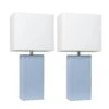 21 In. Modern Periwinkle Leather Table Lamps With White Fabric Shades (2-Pack)