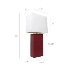 21 In. Modern Red Leather Table Lamps With White Fabric Shades (2-Pack) -Lamp Parts elegant designs lamp sets lc2000 red 2pk 1f 1000