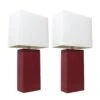 21 In. Modern Red Leather Table Lamps With White Fabric Shades (2-Pack) -Lamp Parts elegant designs lamp sets lc2000 red 2pk 64 1000