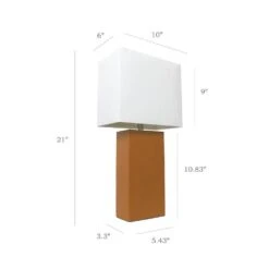 21 In. Modern Tan Leather Table Lamps With White Fabric Shades (2-Pack) 10 21 In. Modern Tan Leather Table Lamps With White Fabric Shades (2-Pack) -Lamp Parts elegant designs lamp sets lc2000 tan 2pk 1f 1000