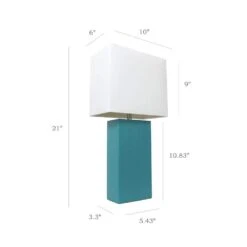 21 In. Modern Teal Leather Table Lamps With White Fabric Shades -Lamp Parts elegant designs lamp sets lc2000 tel 2pk 1f 1000