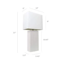 21 In. Modern White Leather Table Lamps With White Fabric Shades (2-Pack) 10 21 In. Modern White Leather Table Lamps With White Fabric Shades (2-Pack) -Lamp Parts elegant designs lamp sets lc2000 wht 2pk 1f 1000
