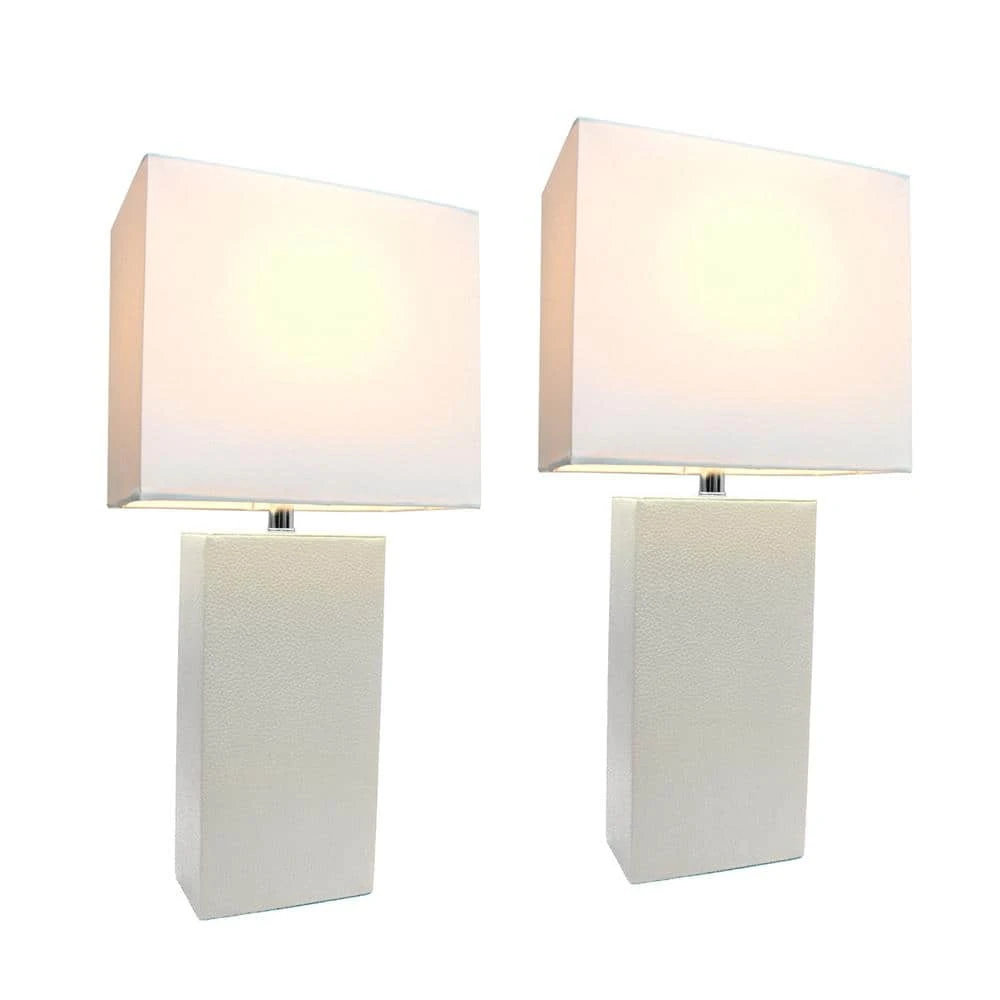 21 In. Modern White Leather Table Lamps With White Fabric Shades (2-Pack) 4 21 In. Modern White Leather Table Lamps With White Fabric Shades (2-Pack) - Image 2
