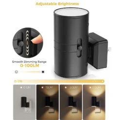 Plug-in Black Cylinder Wall Sconce Style Dimmable Night Light With 3000K Warm Light And Dusk-to-Dawn Sensor (6-Pack） -Lamp Parts emeritpro night lights hg gy06302us 6ap3 44 1000