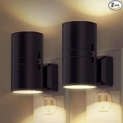 Plug-in Black Cylinder Wall Sconce Style Dimmable Night Light With 3000K Warm Light And Dusk-to-Dawn Sensor (6-Pack） -Lamp Parts emeritpro night lights hg gy06302us 6ap3 4f 1000
